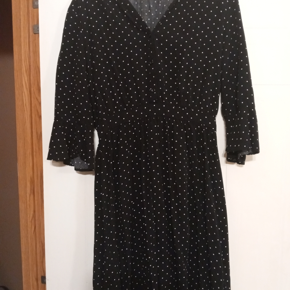 Old Navy Black Long Sleeve Polka Dot Dress